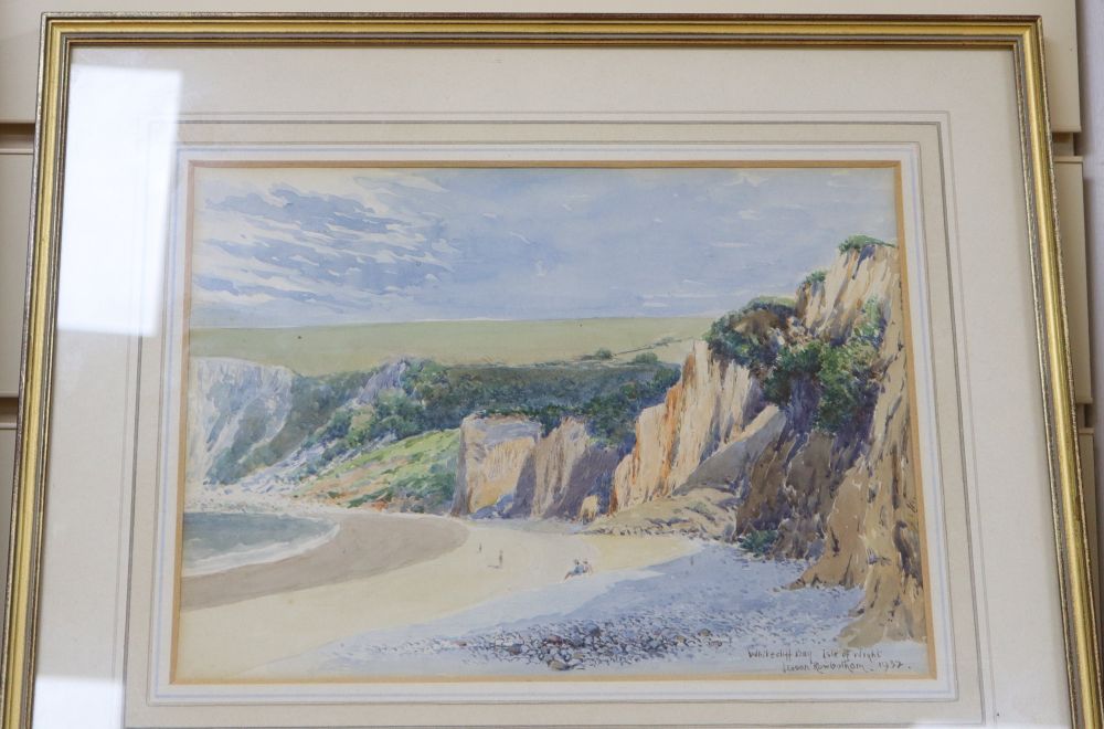 Leeson Rowbotham, watercolour and gouache, Whitecliff Bay, Isle of Wight, signed & dated 1932, 18cm x 25cm